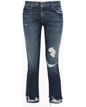 Current/Elliott Distressed Mid-rise Straight-leg Jeans - Blue