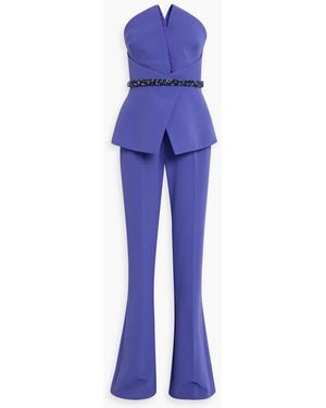 Safiyaa Capucine Strapless Embellished Crepe Jumpsuit - Blue
