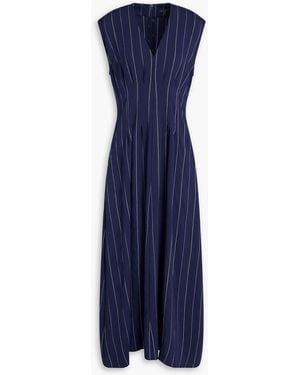 Rag & Bone Ines Pleated Pinstriped Woven Maxi Dress - Blue