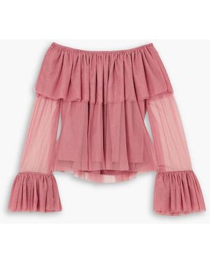 Caroline Constas Thelma Off-the-shoulder Ruffled Tulle Top - Red