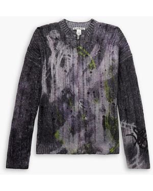 Acne Studios Cardigan aus lochstrick mit reißverschluss und glitter-finish in distressed-optik - Schwarz