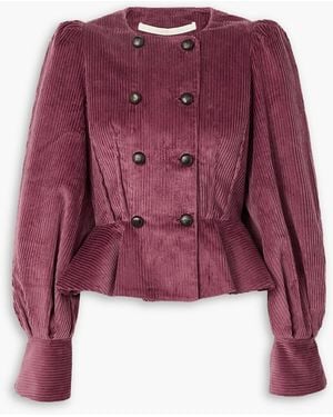 Anna Mason Lulu Double-breasted Cotton-corduroy Peplum Jacket - Red