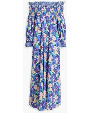 Kika Vargas Ira Off-The-Shoulder Floral-Print Cotton-Poplin Maxi Dress - Blue