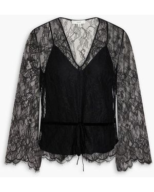 FRAME Velvet-Trimmed Lace Blouse - Black