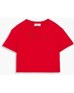 Blumarine Crystal-Embellished Cotton-Jersey T-Shirt - Red