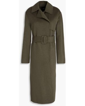 Theory Belted Brushed Wool And Cashmere-blend Felt Coat - Green