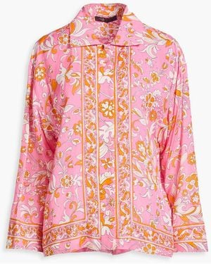 Maje Floral-Pint Slub Woven Shirt - Pink