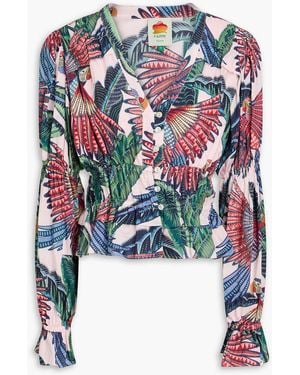 FARM Rio Printed Cotton-blend Mousseline Blouse - Blue