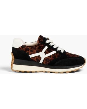 Veronica Beard Leopard-print Velvet, Leather And Suede Trainers - Black