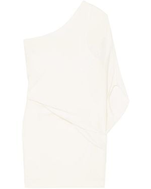 Halston One-Shoulder Layered Crepe Mini Dress - White