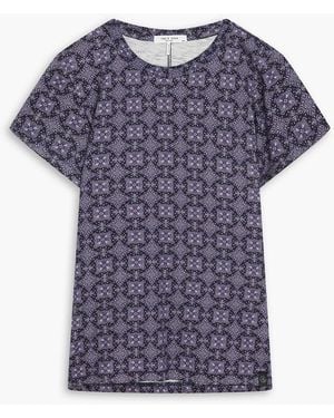 Rag & Bone Printed Stretch-Pima Cotton-Jersey T-Shirt - Blue