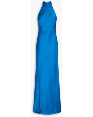Halston Speranza robe aus satin und chiffon mit drapierung - Blau