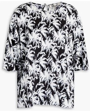 Diane von Furstenberg Arlene Printed Stretch-Cady Top - White