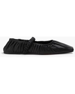 STUDIO AMELIA Zadie Gathered Leather Mary Jane Flats - Black