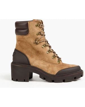 Tory Burch Lace-Up Suede Ankle Boots - Natural