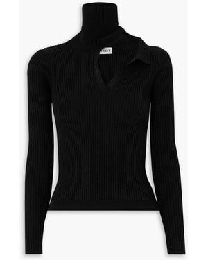 Y. Project Embroidered Cutout Ribbed Cotton Turtleneck Sweater - Black