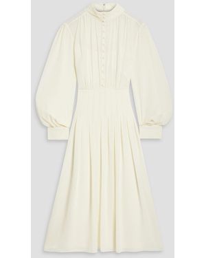 Mikael Aghal Pleated Chiffon Midi Dress - Natural