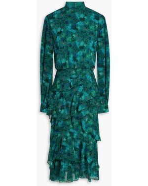 Saloni Isa Ruffled Floral-Print Silk-Georgette Midi Dress - Green