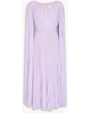 Huishan Zhang Beryl Cape-Effect Pleated Georgette Midi Dress - Purple