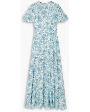 The Vampire's Wife The Light Sleeper Pleated Floral-print Crepe Maxi Dress - Blue