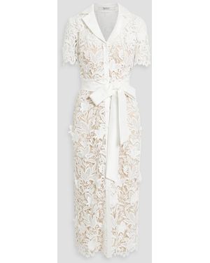 Badgley Mischka Belted Guipure Lace Midi Shirt Dress - White