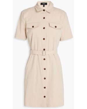 Theory Belted Linen-blend Mini Shirt Dress - Natural