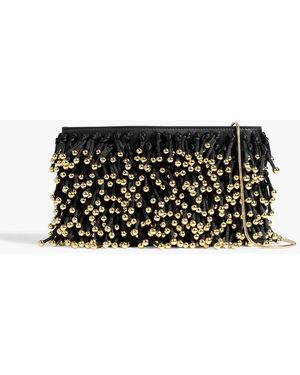 Jonathan Simkhai Reese Fringed Beaded Leather Clutch - Black