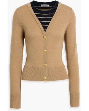 Veronica Beard Enza Layered Striped Wool Sweater - Natural