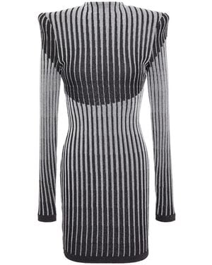 Balmain Metallic Ribbed-Knit Mini Dress - Black