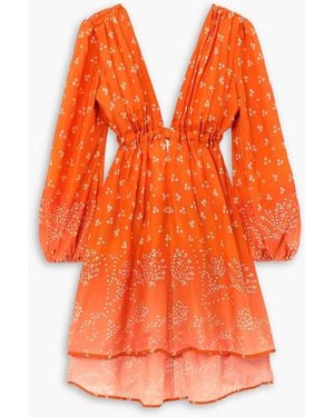 HANNAH Alicia Open-back Gathered Printed Silk-habotai Mini Dress - Orange