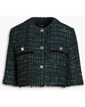 Maje Cropped Metallic Boucle-tweed Jacket - Green
