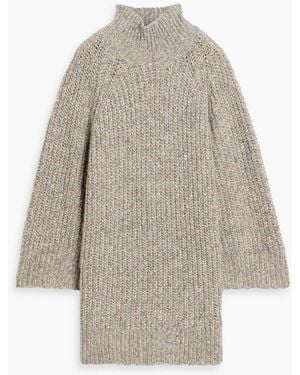 Autumn Cashmere Ribbed Marled Cotton-Blend Turtleneck Sweater - White