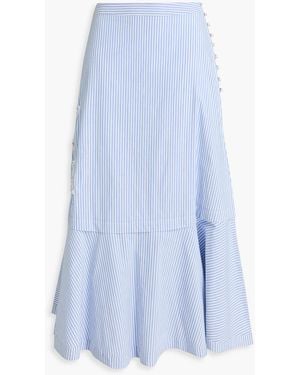 Sandro Floral-Appliquéd Striped Cotton-Blend Midi Skirt - Blue