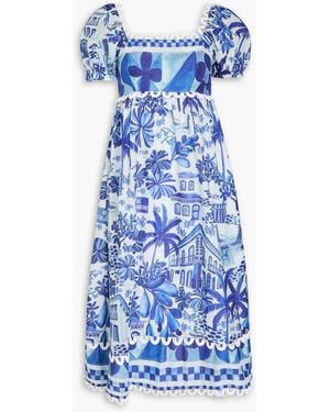FARM Rio Printed Cotton-voile Midi Dress - Blue