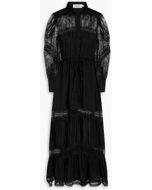 Charo Ruiz Lucil Lace-Paneled Cotton-Blend Poplin Maxi Shirt Dress - Black
