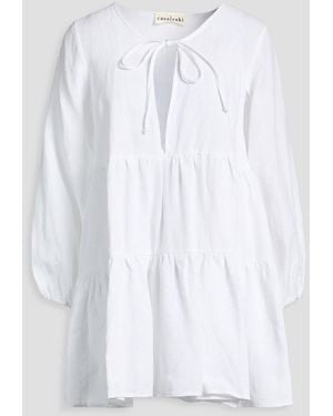 Casa Raki Matilda Tiered Linen Mini Dress - White