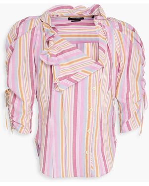Isabel Marant Therese Ruffled Striped Cotton-Poplin Blouse - Pink
