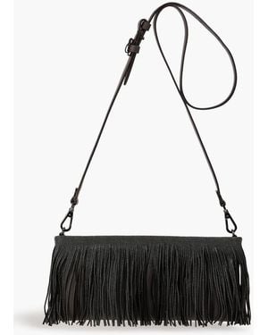 Brunello Cucinelli Fringed Bead-Embellished Leather Shoulder Bag - Black