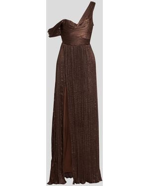 Marchesa Off-The-Shoulder Draped Crinkled-Satin Gown - Brown