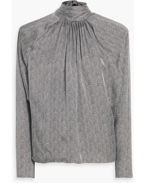 Anine Bing Rachel Herringbone Silk-Blend Satin Blouse - Gray