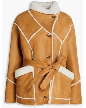 Maje Belted Shearling Coat - Brown