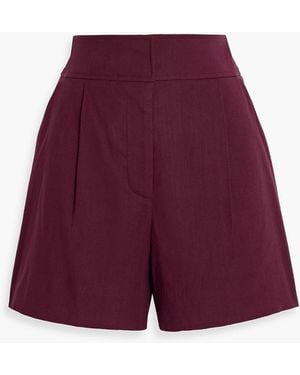 Veronica Beard Haina Pleated Linen-Blend Shorts - Purple