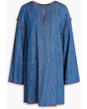 Zimmermann Embroidered Denim Mini Dress - Blue