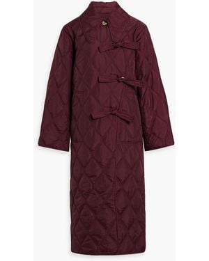 Ganni Bow-detailed Quilted Ripstop Coat - Red