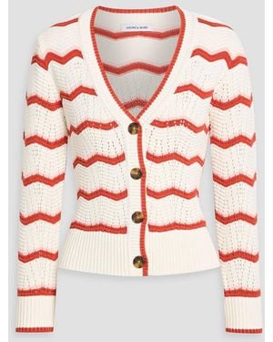 Veronica Beard Ansonia Striped Pointelle-Knit Cotton-Blend Cardigan - Red
