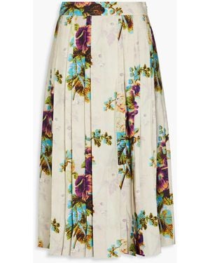 Tory Burch Pleated Floral-print Jacquard Midi Skirt - White