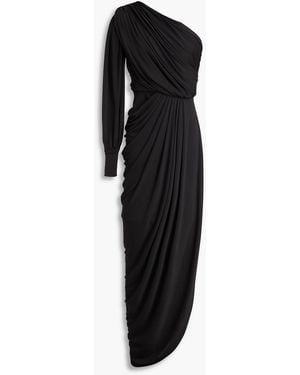 Rhea Costa One-Sleeve Draped Stretch-Jersey Gown - Black