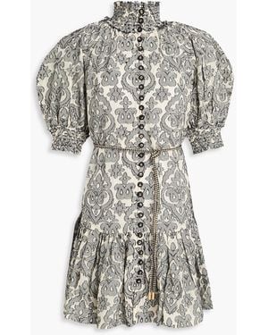 Zimmermann Belted Cotton-Jacquard Mini Dress - Black