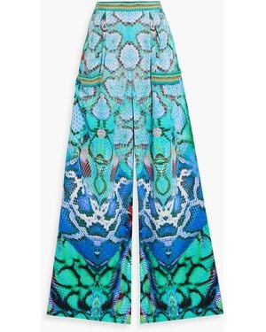 CAMILLA Crystal-Embellished Printed Silk Crepe De Chine Wide-Leg Pants - Blue