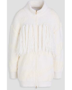 Bogner Jena Fringed Intarsia Wool-Blend Zip-Up Cardigan - White